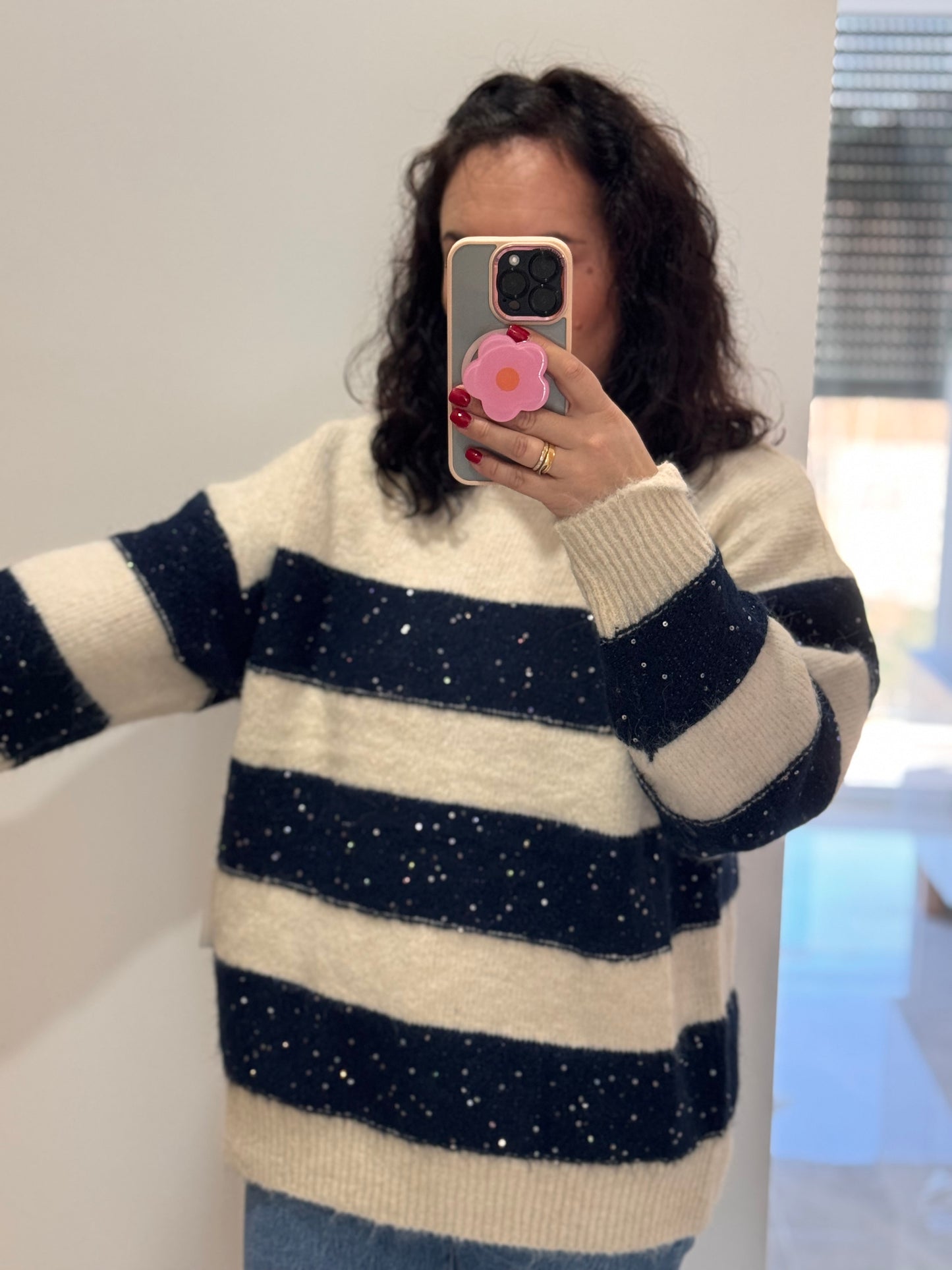 Pull tout doux à rayures Bleu