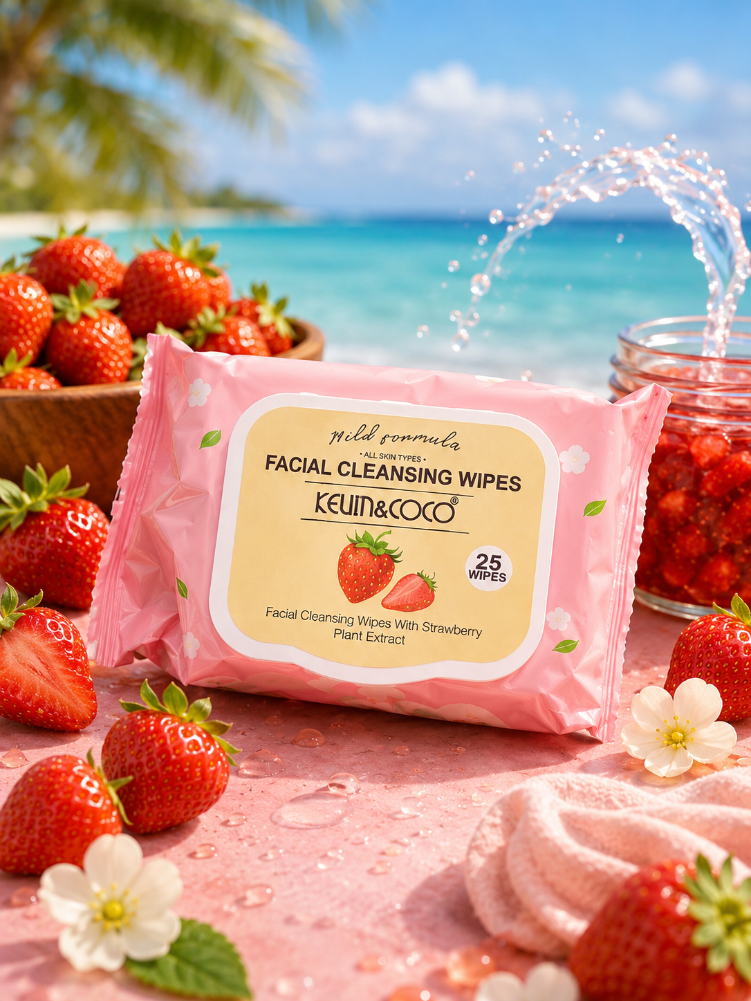 🍓 Lingettes Démaquillantes & Nettoyantes – Extrait de Fraise 🍓