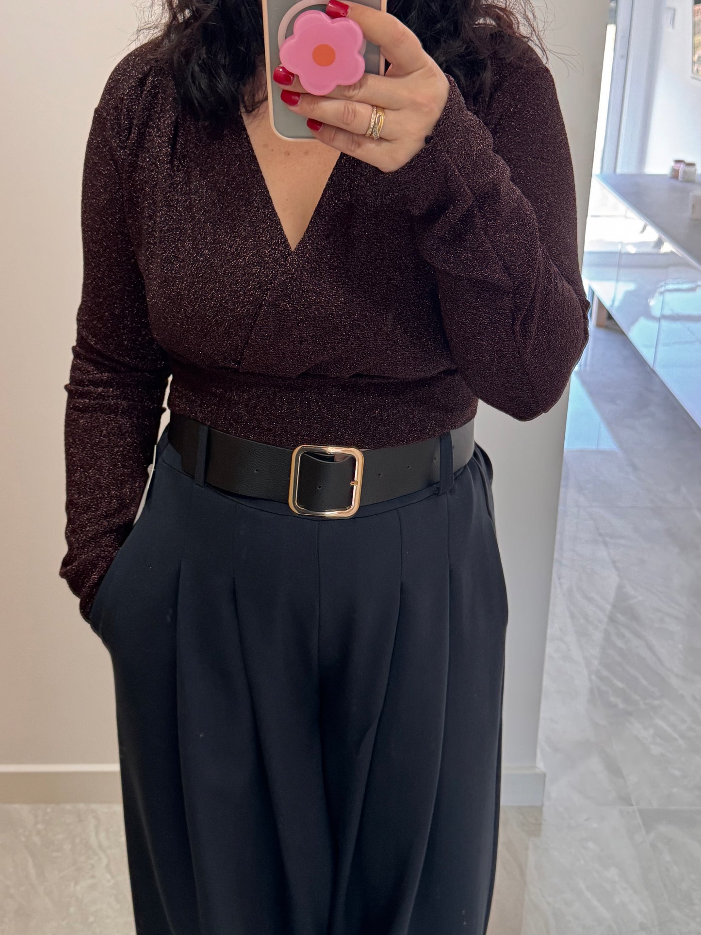 Pantalon Large Bleu foncé avec ceinture