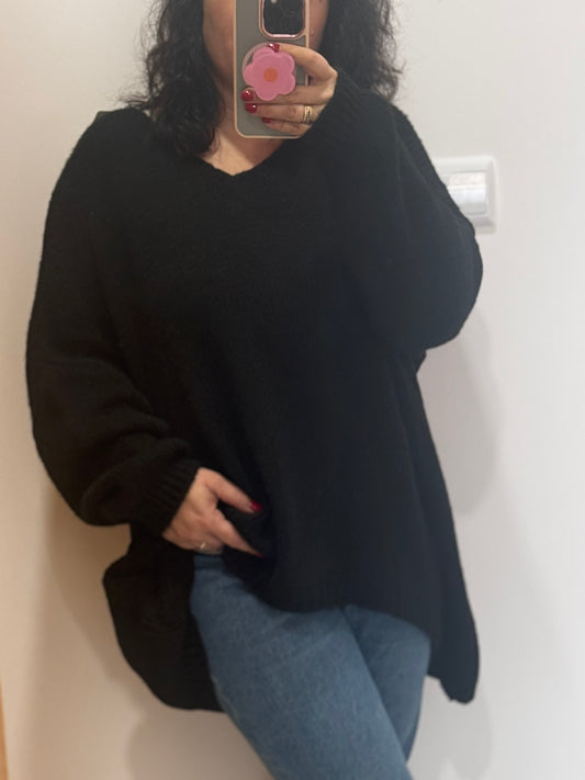 Pull col V Noir - Oversize