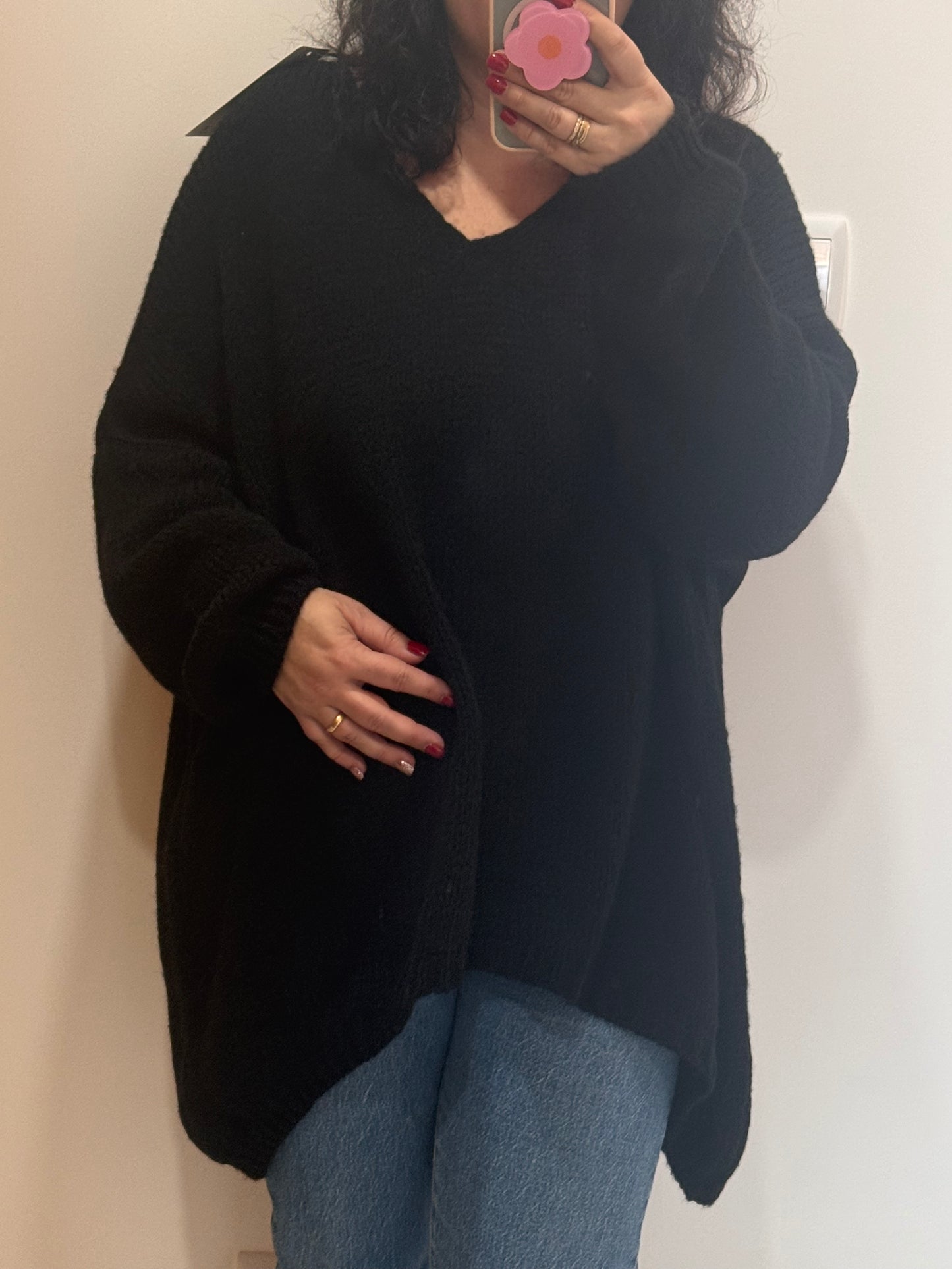 Pull col V Noir - Oversize