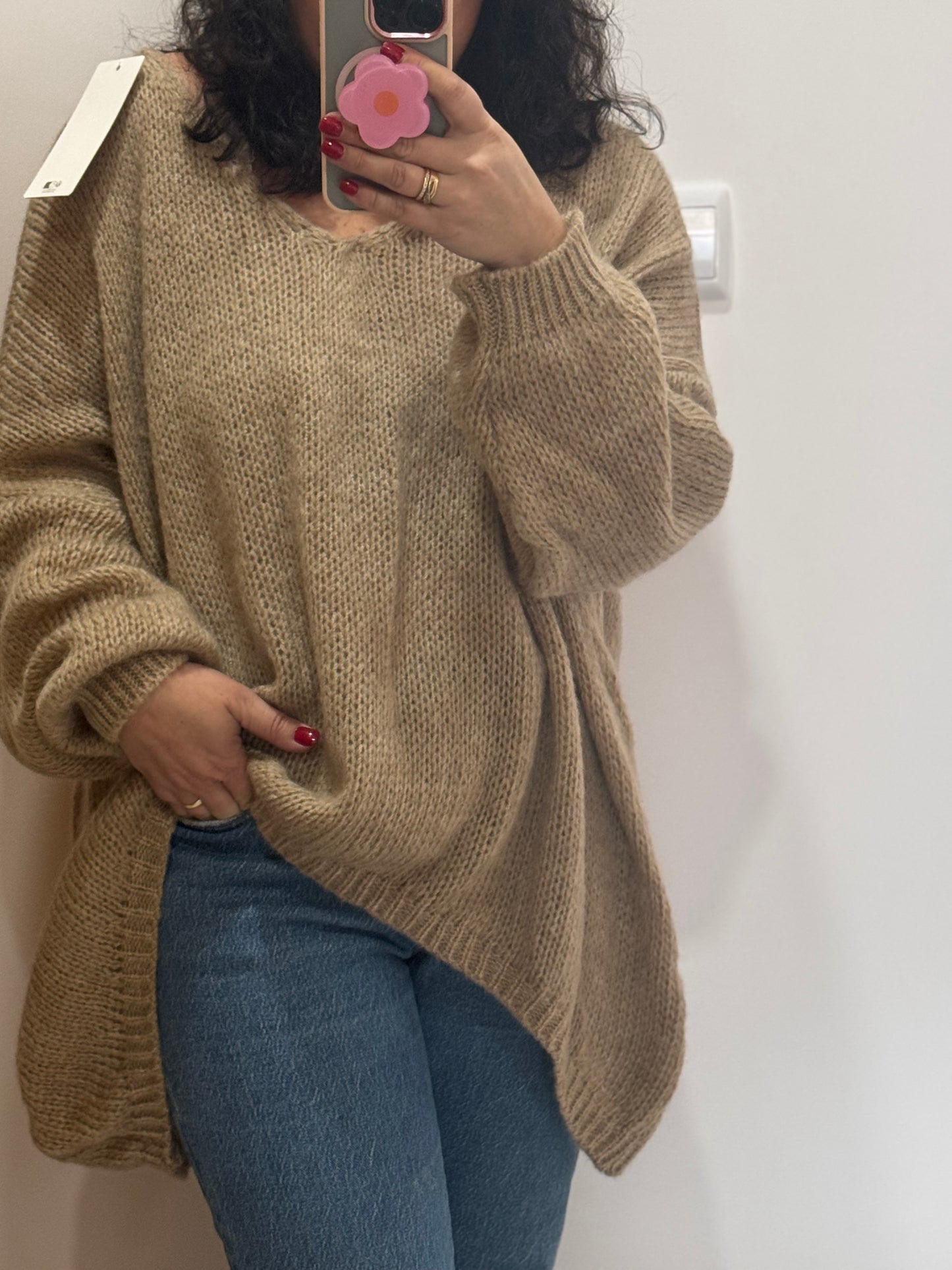 Pull col V Beige - Oversize