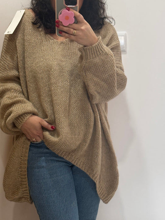 Pull col V Beige - Oversize