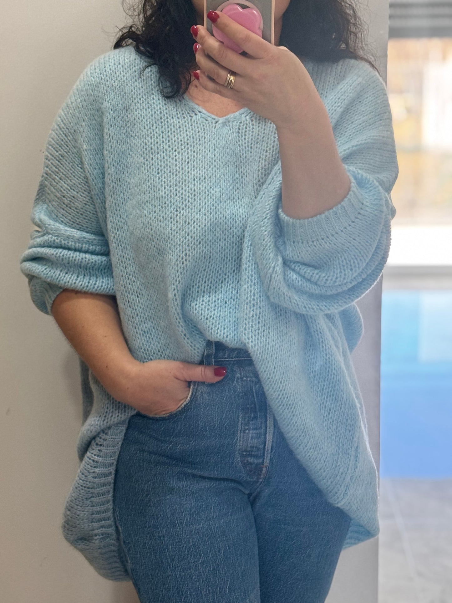 Pull col V Bleu - Oversize