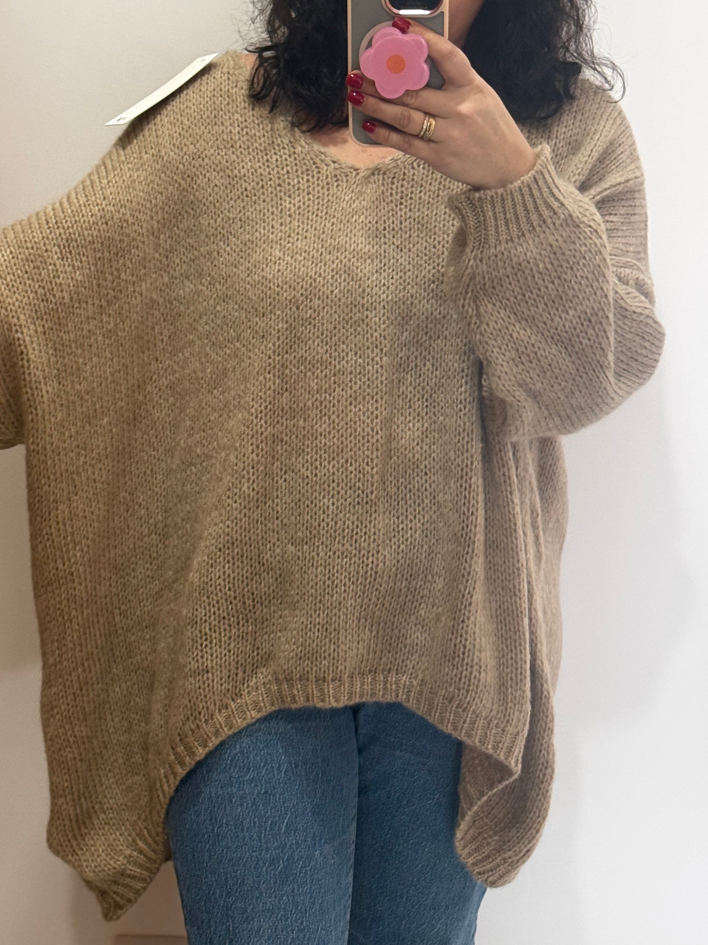 Pull col V Beige - Oversize