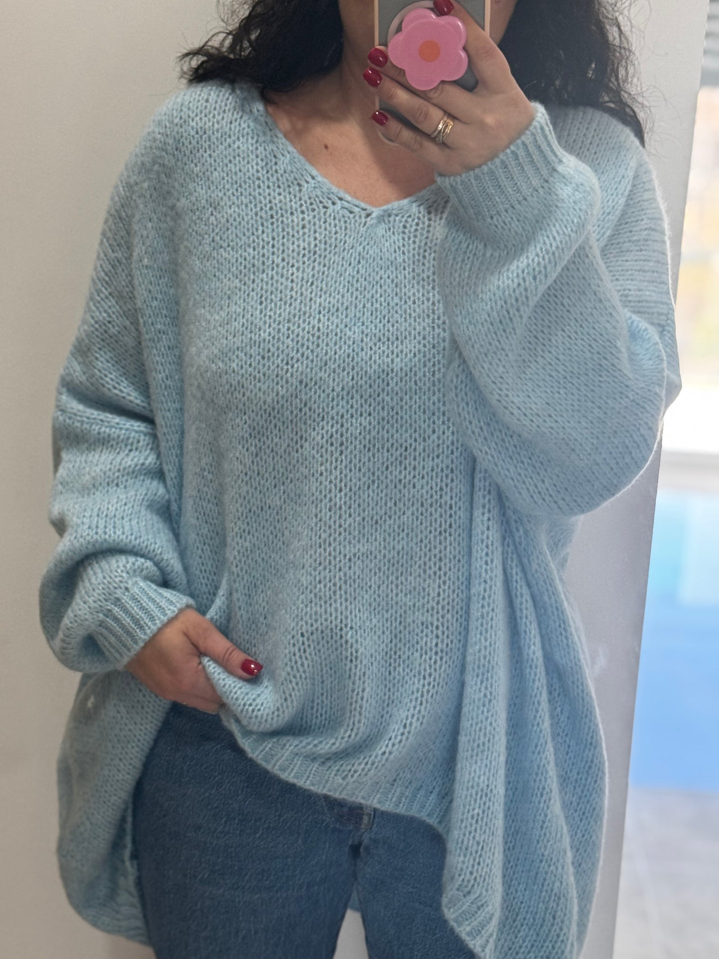 Pull col V Bleu - Oversize