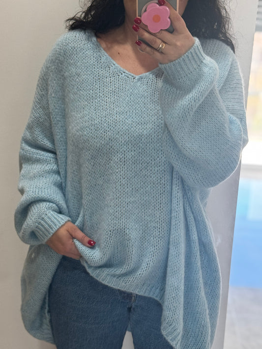 Pull col V Bleu - Oversize