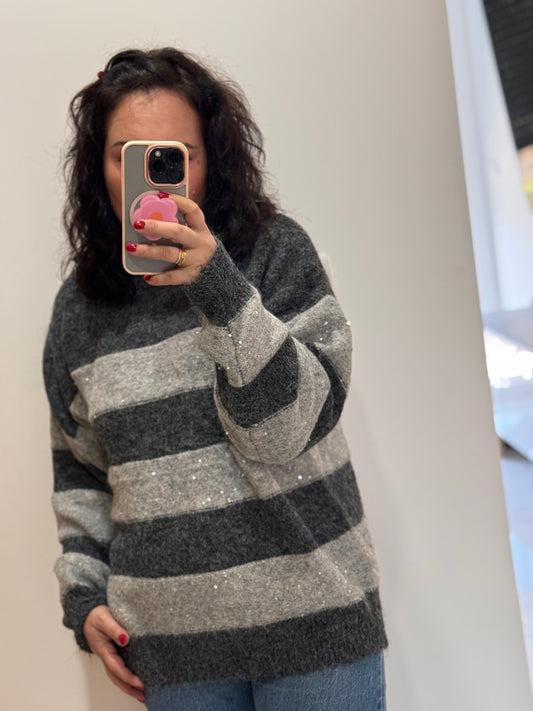 Pull tout doux à rayure Gris foncé