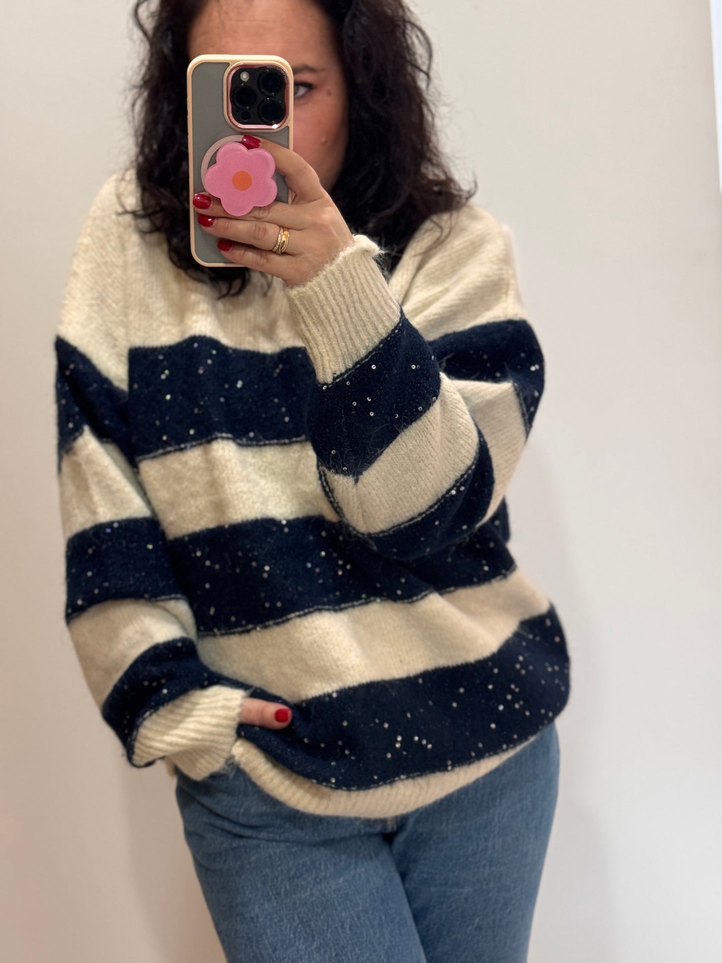 Pull tout doux à rayures Bleu