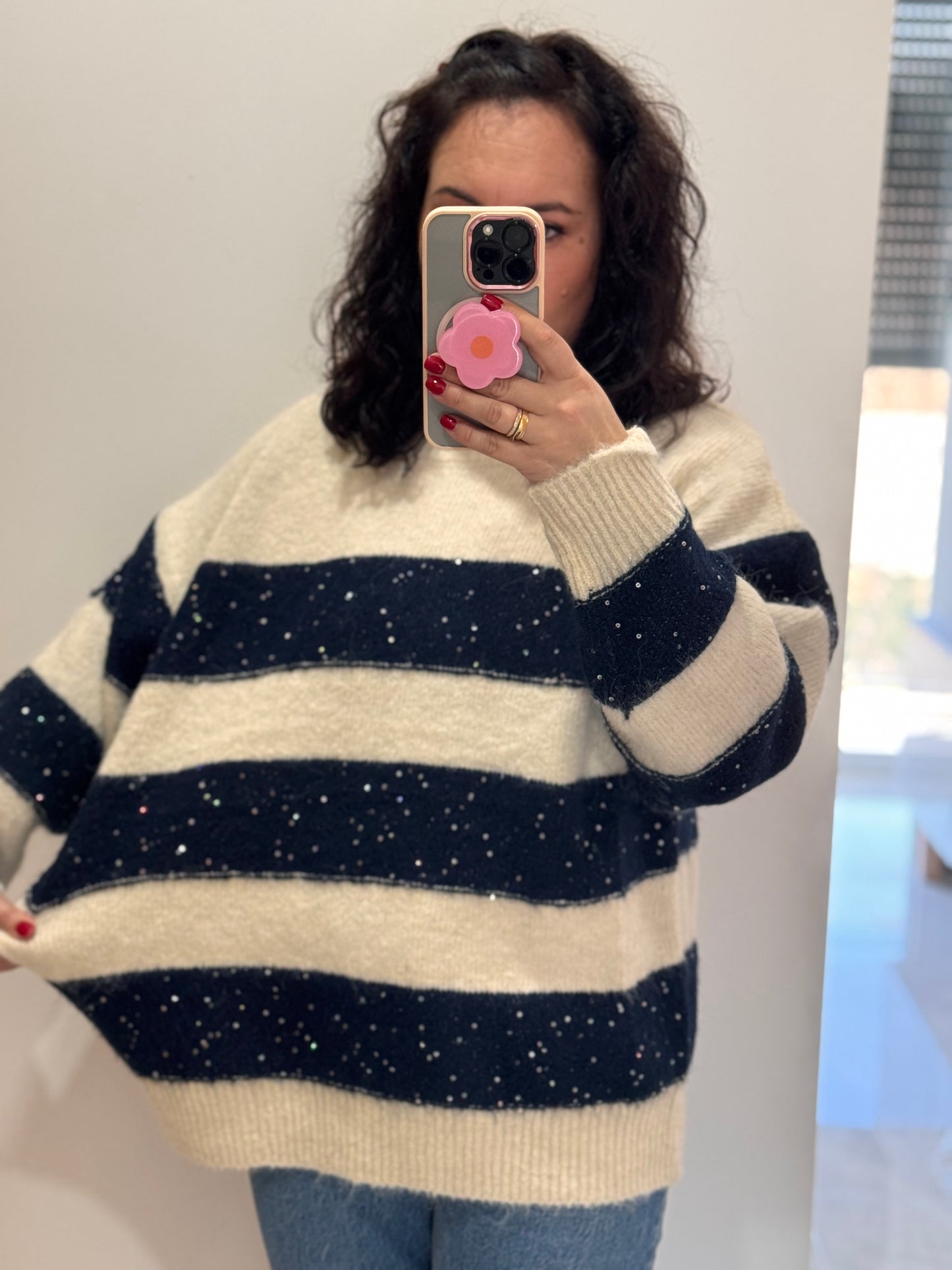 Pull tout doux à rayures Bleu