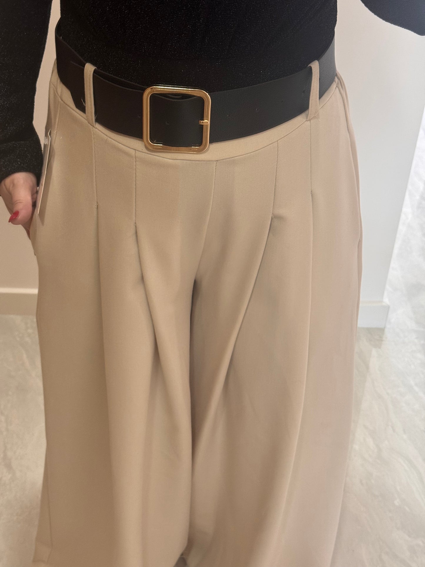Pantalon Oversize Beige avec Ceinture