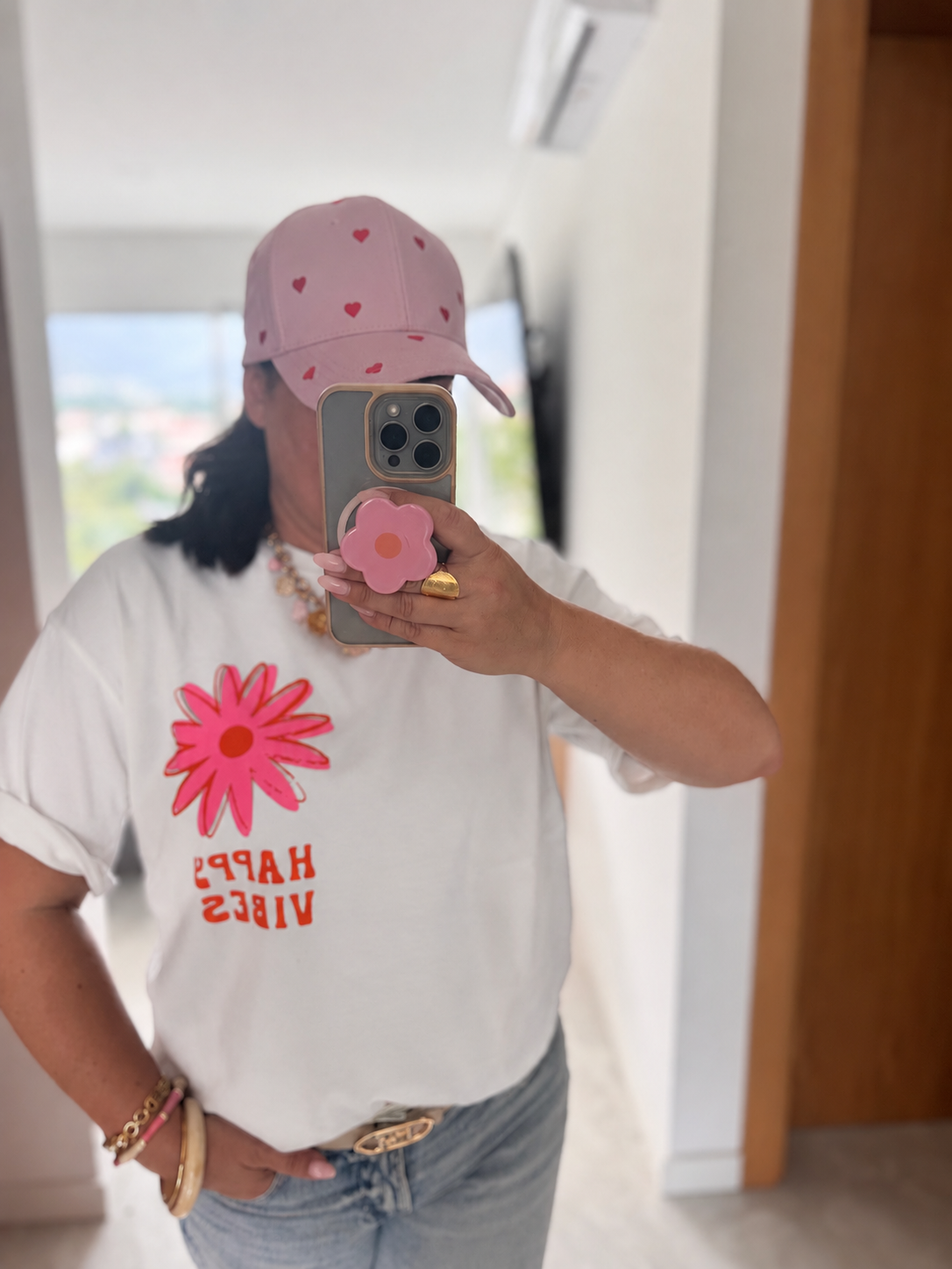 T-shirt Happy Vibes Blanc