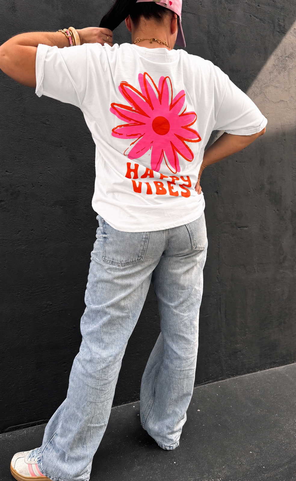 T-shirt Happy Vibes Blanc